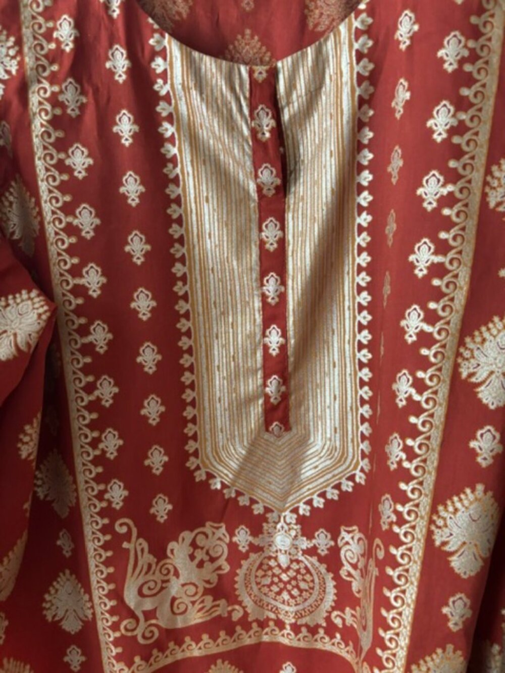 Limelight Rust Block Printed Gold Silver Tunic Shirt Kurta NWT New Size Large L